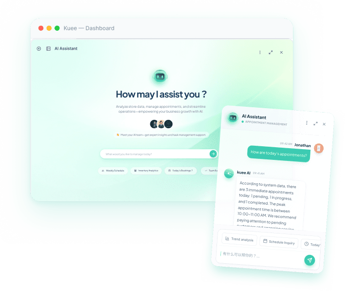 Kuee AI Assistant Dashboard and Mobile Interface