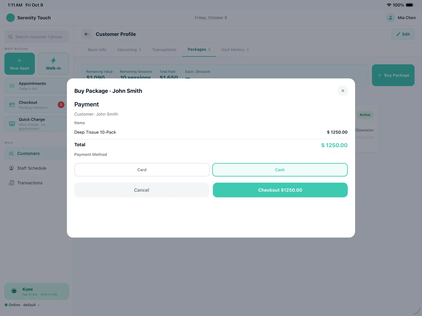 Mua gói dịch vụ trên iPad, phương thức thanh toán là Card và Cash