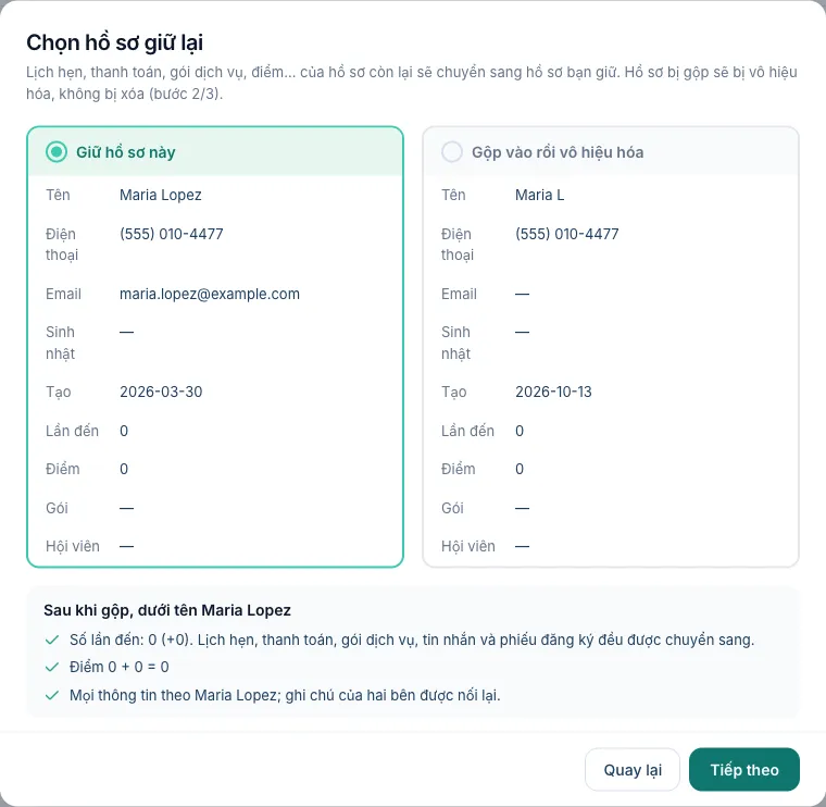 Chọn hồ sơ giữ lại, hai hồ sơ đặt cạnh nhau