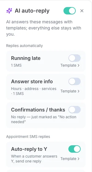 AI auto-reply with Auto-reply to Y on and Auto-reply to N off